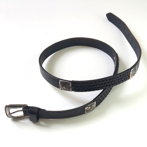 Relic 90's Vintage Motif Square Concho & Woven Genuine Leather Belt Black Large - Picture 8 of 8